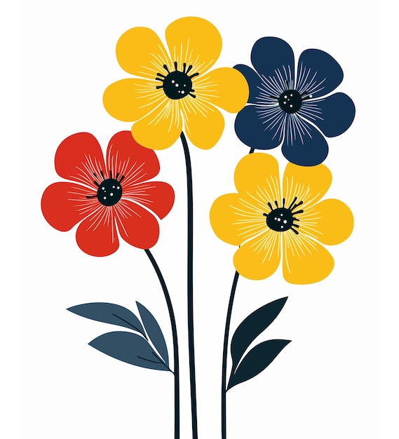 Colección de flores de primavera coloridas Ilustración de flores retro Flores groovy