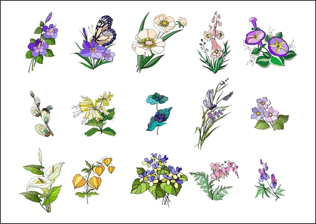Colección de flores de primavera dibujadas a mano de vector libre