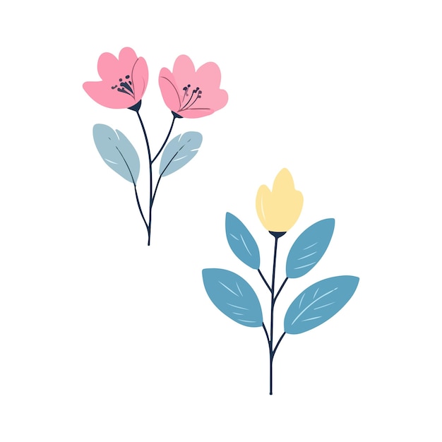 Colección de flores de primavera dibujadas a mano