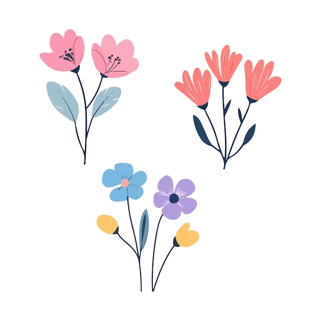 Colección de flores de primavera dibujadas a mano