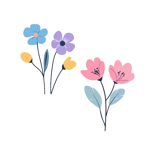 Colección de flores de primavera dibujadas a mano