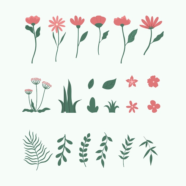 Colección de flores de primavera dibujadas a mano