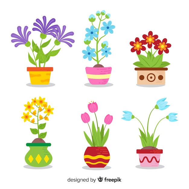 Vector colección de flores de primavera en diseño plano