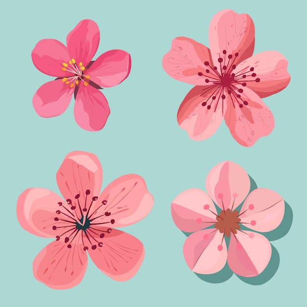 Colección de flores de primavera plana