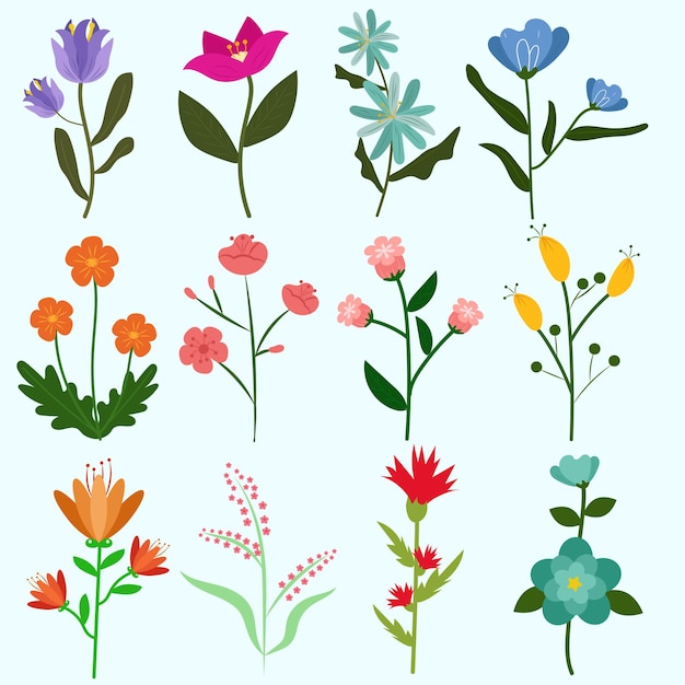 Vector colección de flores de primavera planas dibujadas a mano