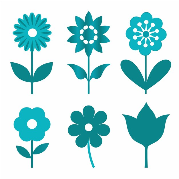una colección de flores que incluyen azul y verde