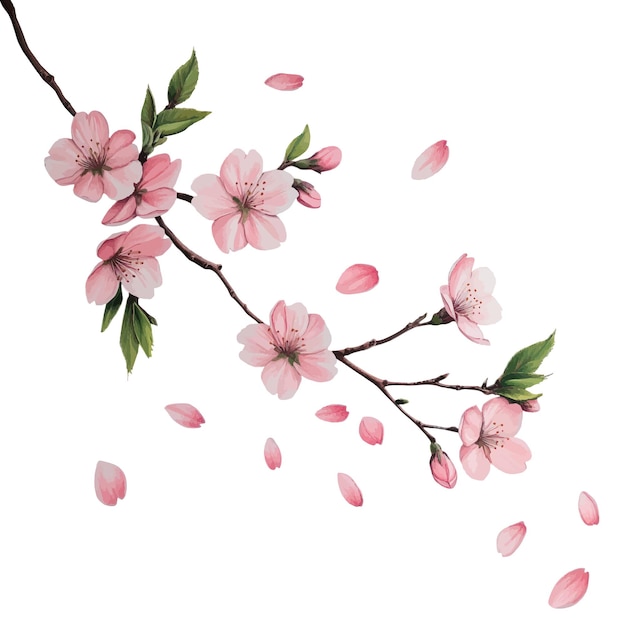 Colección de flores y ramas de cerezo en estilo acuarela vectorial