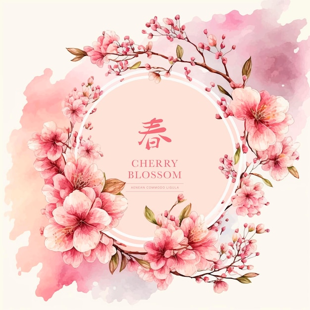 Colección de flores y ramas de flor de cerezo en estilo acuarela vectorial