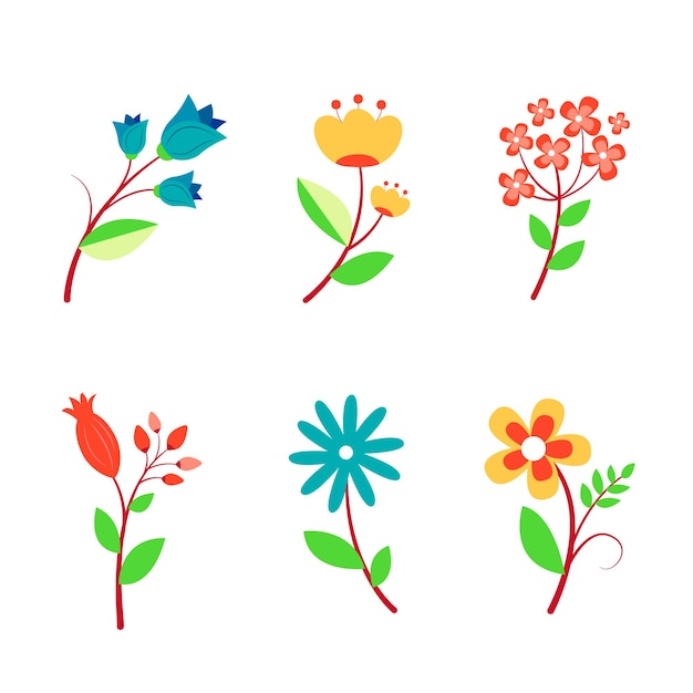 Colección de flores silvestres conjunto de iconos lindos ilustración floral linda ilustración de diseño plano vectorial