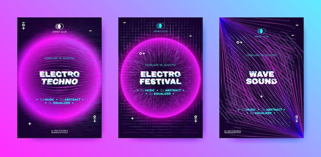 Vector colección de flyers de conciertos de música electrónica techno sound festiva