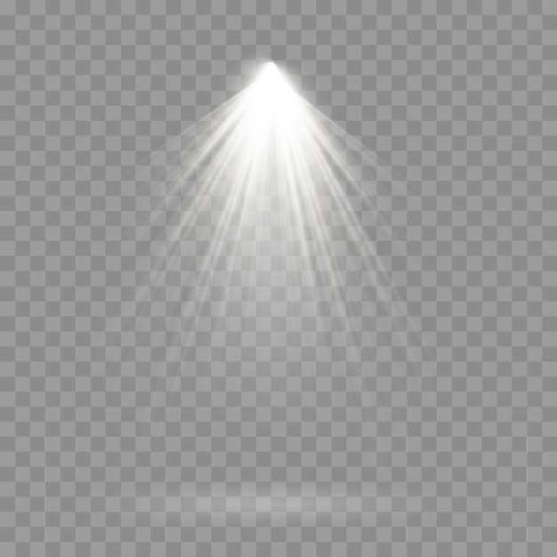 Colección de focos de iluminación de escenario, escena, colección grande de iluminación de escenario, efectos de luz de proyector, iluminación blanca brillante con focos, foco aislado sobre fondo transparente,
