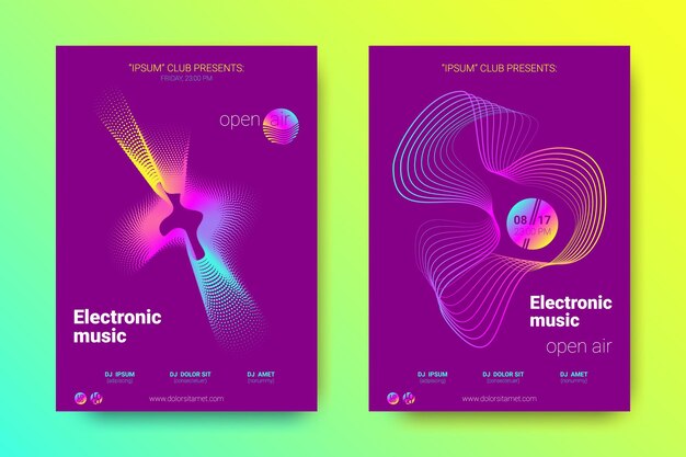 Colección de folletos de conciertos de música electrónica carteles del festival de sonido techno