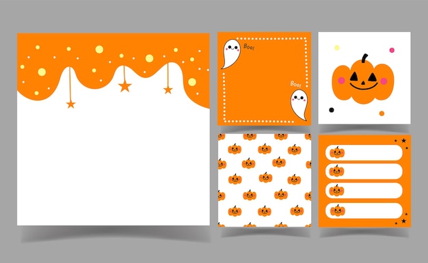 Colección de fondo de color naranja y blanco de halloween. plantilla de nota