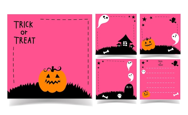 Vector colección de fondo de color negro y rosa de halloween. plantilla de nota