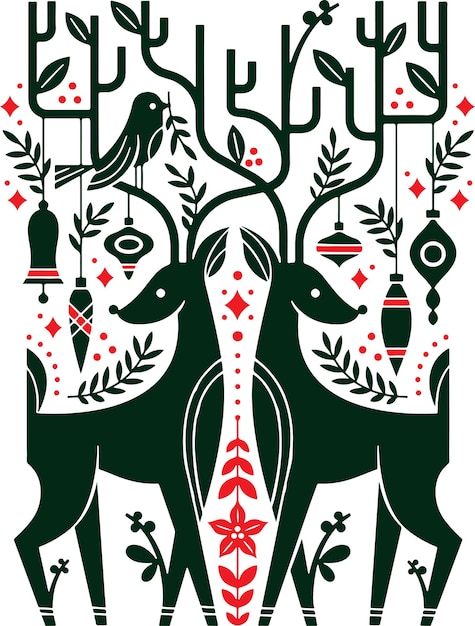 Colección de fondo de invierno con hojas de árbol de reno Ilustración vectorial editable