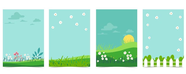 Colección de fondo natural con jardín Ilustración vectorial editable para diseño vertical