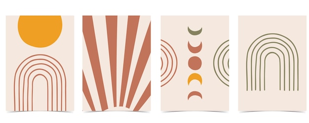 Colección de fondo de naturaleza con arco iris, sol, luna