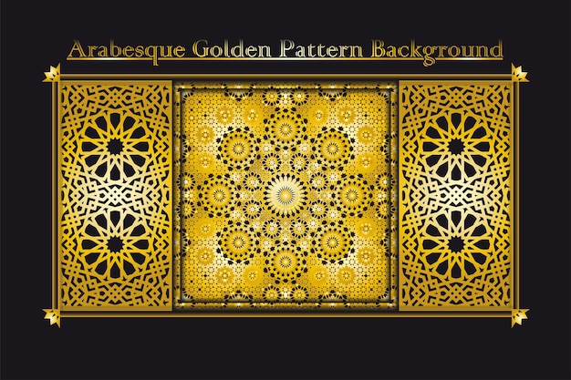 Colección de fondo de patrón dorado arabesco, imagen de vector de ornamento islámico de fondo de lujo de oro