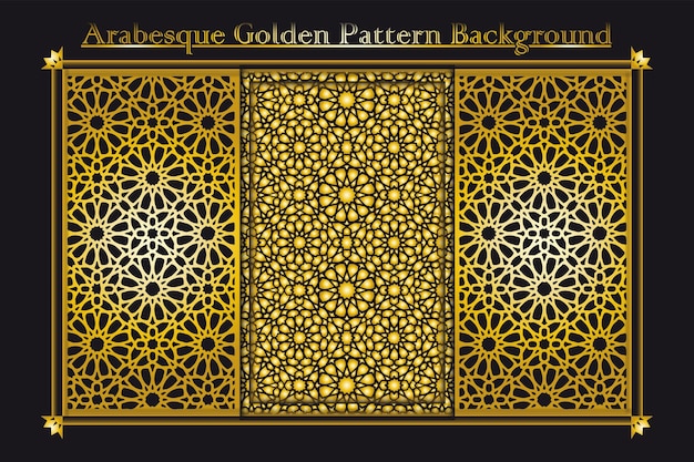 Colección de fondo de patrón dorado arabesco, imagen de vector de ornamento islámico de fondo de lujo de oro