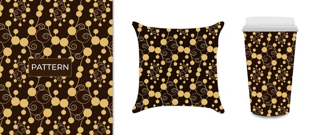 Colección de fondo de patrón floral dorado estilo garabatos