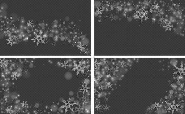 Colección de fondo realista de copos de nieve que caen