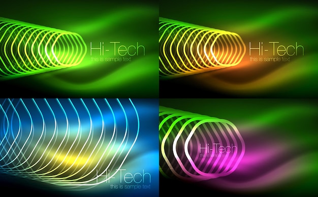 Colección de fondos abstractos con contornos brillantes que repiten hexágonos digital techno futurista efectos brillantes fondos de concepto de energía