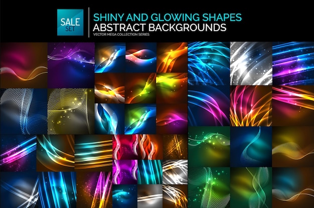 Vector colección de fondos abstractos de luz brillante de neón