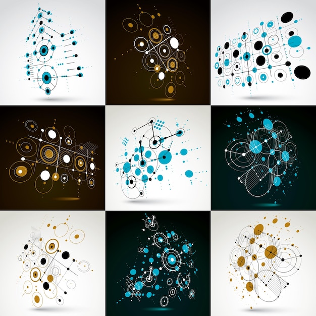 Colección de fondos abstractos vectoriales creados en estilo retro Bauhaus. La composición geométrica moderna se puede utilizar como plantillas y diseños