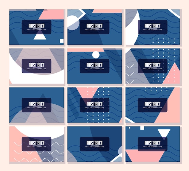 Colección de fondos geométricos abstractos en azul y rosa