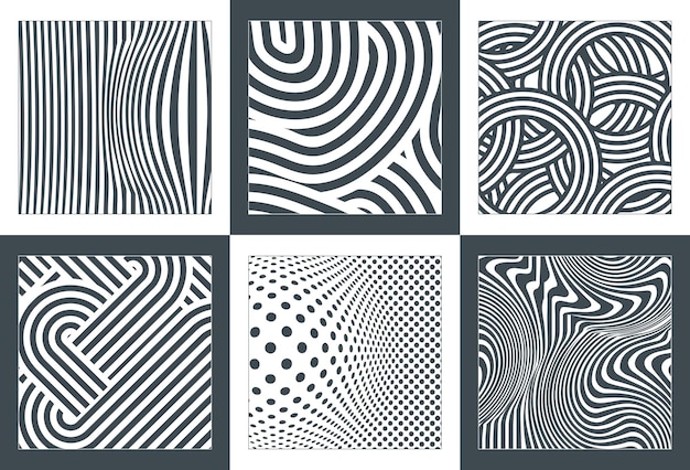 Una colección de fondos geométricos en el estilo brutalismo de líneas y elementos bauhaus suizos