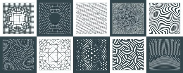 Una colección de fondos geométricos en formas simples líneas y elementos bauhaus suizos