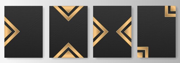 Colección de fondos negros con ondas y elementos dorados