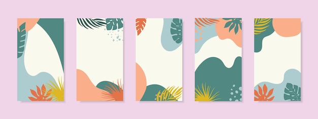 Colección de fondos tropicales Concepto de verano con hojas tropicales