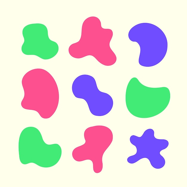 Colección de formas abstractas vectoriales y gotas líquidas para diseño y elementos de formas creativas