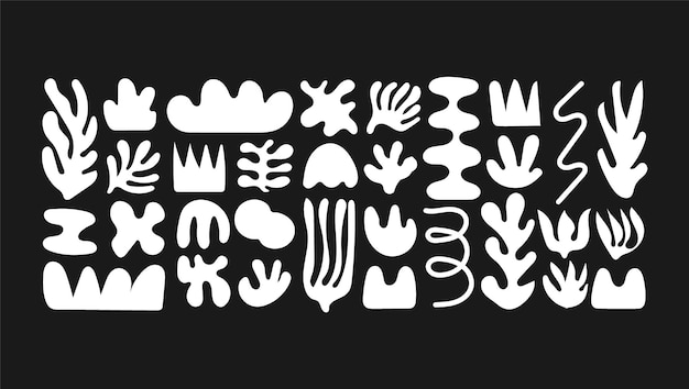 Colección de formas blancas abstractas sobre un fondo negro