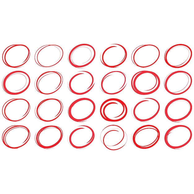 Colección de formas de círculo rojo en fondo blanco círculos imperfectos dibujados a mano