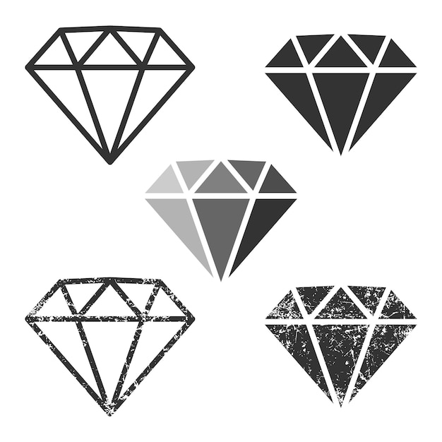 Colección de formas de contorno de icono de diamante de estilo plano de dibujos animados Colección de símbolos de logotipo de joya de gema Vector