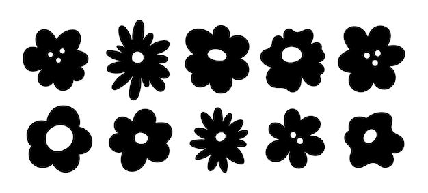 Colección de formas estilizadas de flores negras