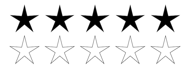 Una colección de formas de estrellas blancas y negras sólidas perfectas para el diseño de sitios web de sistemas de calificación