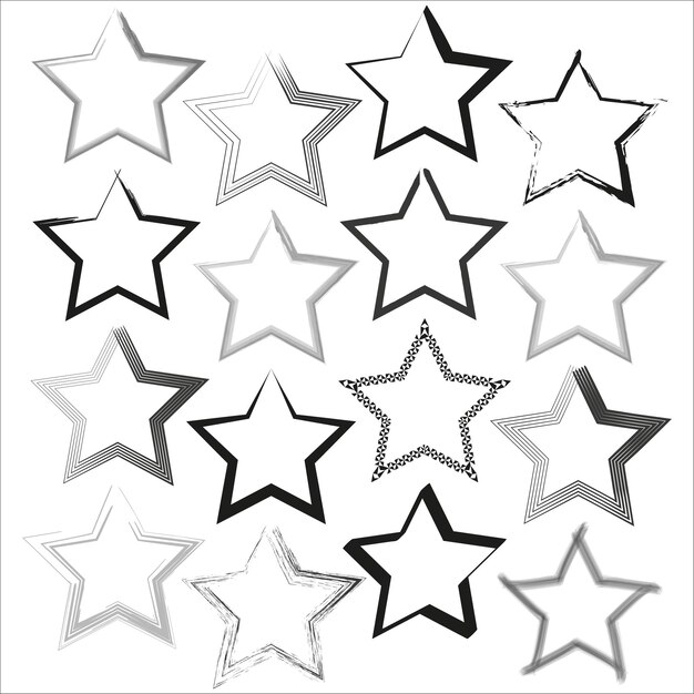 Colección de formas de estrellas variadas Variedad de estilos de contorno Conjunto de símbolos celestes Vector