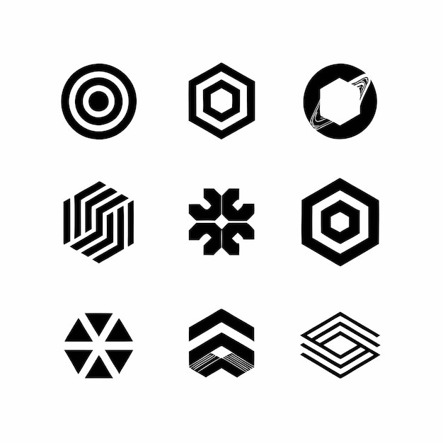 una colección de formas y formas geométricas en blanco y negro