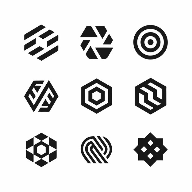 una colección de formas y formas geométricas en blanco y negro