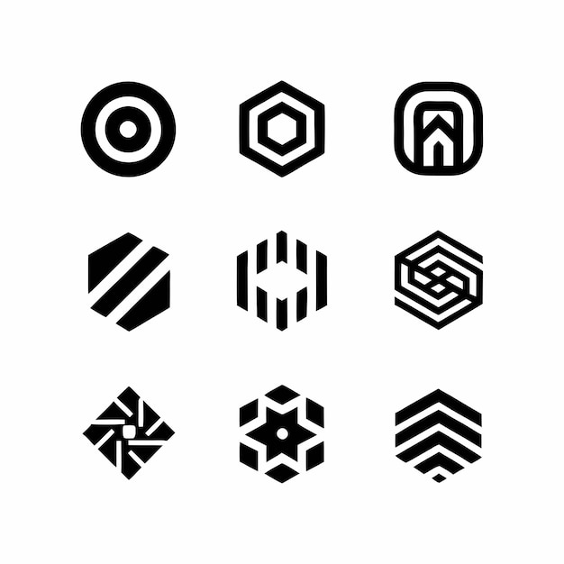 una colección de formas y formas geométricas en blanco y negro