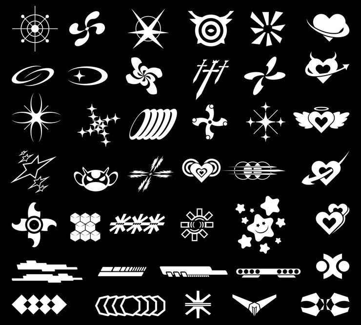 Vector colección de formas de geometría retro y2k conjunto de elementos de ropa de calle símbolos futuristas paquete de iconos