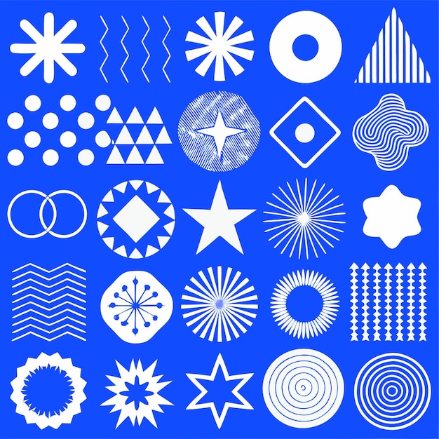 colección de formas geométricas y abstractas con círculos estrellas y líneas de onda
