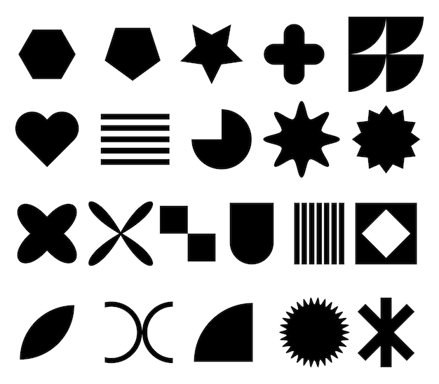 Colección de formas geométricas brutales figuras minimalistas abstractas de moda estrellas fluye círculos