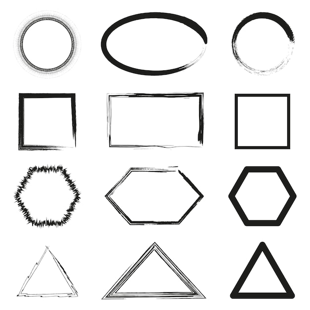Colección de formas geométricas Contorno de polígono y curva Forma vectorial abstracta Elementos negros simples