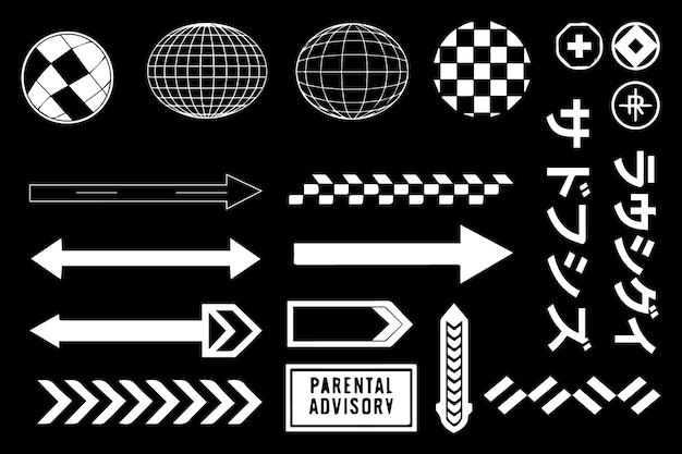 Colección de formas geométricas y flechas de Cyberpunk inspiradas en Y2K Bundle Vector