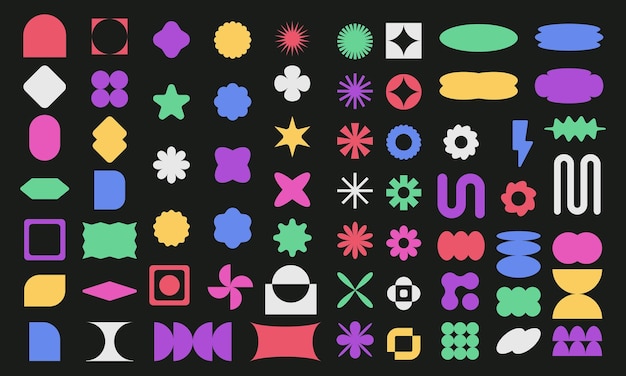 Colección de formas geométricas retrógradas abstractas Conjunto de formas de brutalismo elementos geométricos minimalistas plantillas para carteles de diseño proyectos pancartas logotipos y tarjetas de visita