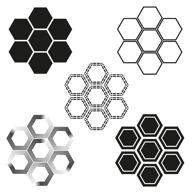 Colección de formas hexagonales Símbolos geométricos de panal Elementos vectoriales abstractos